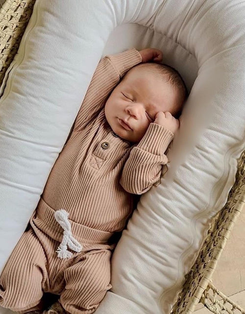 Load image into Gallery viewer, Newborn Baby Boy Girl Clothes Ribbed Knitted Cotton Long Sleeve Romper Long Pants Solid Color Fall Winter Outfits

