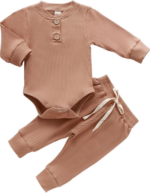 Load image into Gallery viewer, Newborn Baby Boy Girl Clothes Ribbed Knitted Cotton Long Sleeve Romper Long Pants Solid Color Fall Winter Outfits
