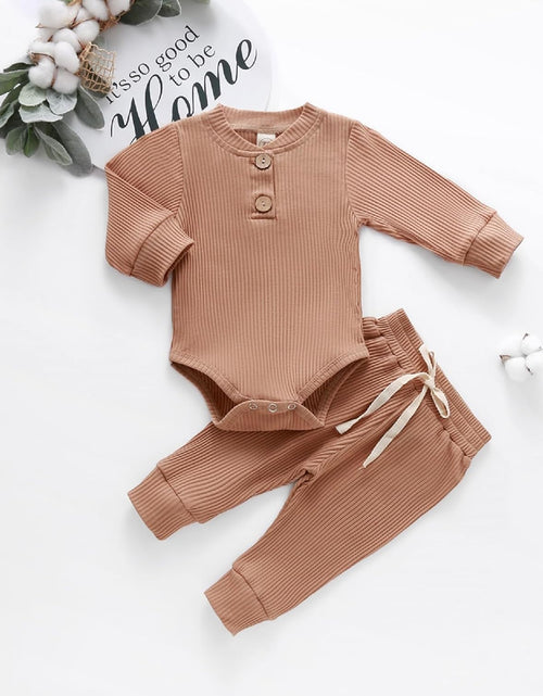 Load image into Gallery viewer, Newborn Baby Boy Girl Clothes Ribbed Knitted Cotton Long Sleeve Romper Long Pants Solid Color Fall Winter Outfits
