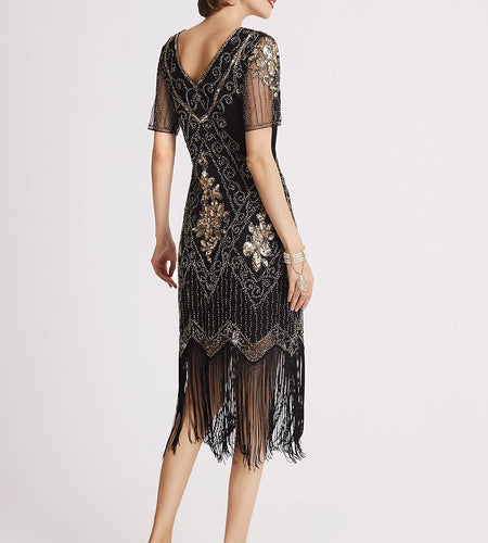 1920S Art Deco Fringed Sequin Dress Roaring 20S Flapper Fancy Dress Gatsby Costume Dress