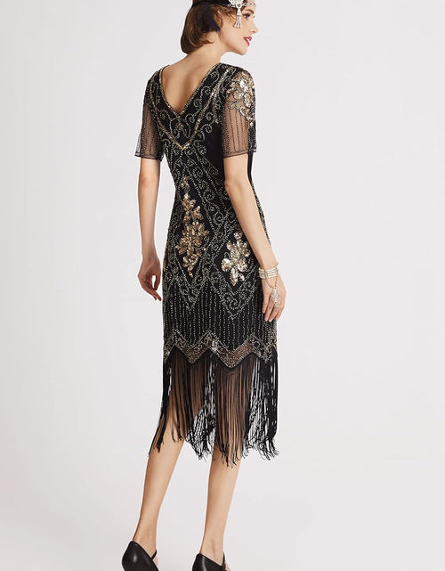 Load image into Gallery viewer, 1920S Art Deco Fringed Sequin Dress Roaring 20S Flapper Fancy Dress Gatsby Costume Dress
