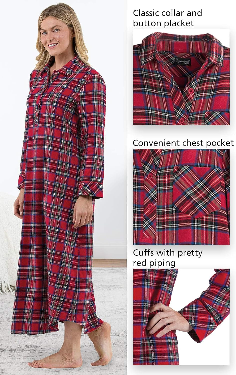 Women'S Flannel Nightgown Plaid - Cotton Flannel Nightgown Womens