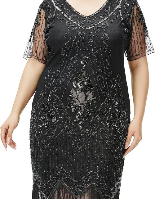Load image into Gallery viewer, plus Size 1920S Art Deco Fringed Sequin Dress Flapper Gatsby Costume Dress for Women
