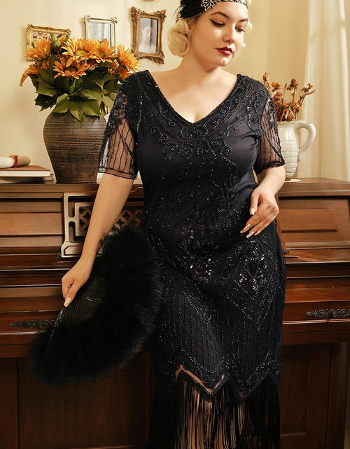 Load image into Gallery viewer, plus Size 1920S Art Deco Fringed Sequin Dress Flapper Gatsby Costume Dress for Women
