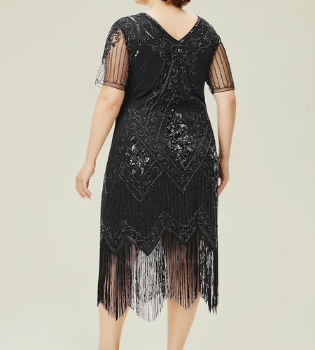 plus Size 1920S Art Deco Fringed Sequin Dress Flapper Gatsby Costume Dress for Women