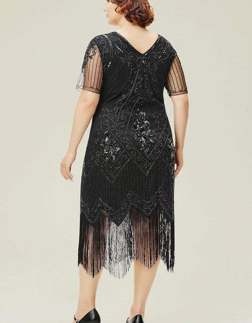 Load image into Gallery viewer, plus Size 1920S Art Deco Fringed Sequin Dress Flapper Gatsby Costume Dress for Women
