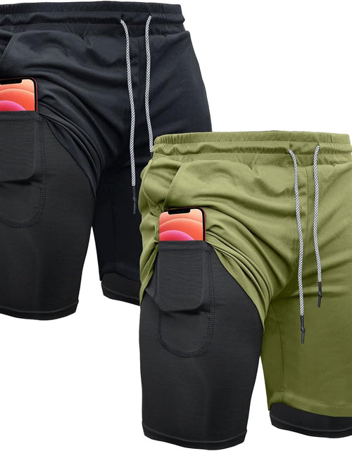 Load image into Gallery viewer, Mens Athletic Shorts 2-In-1 Gym Workout Running 7'' Shorts with Towel Loop
