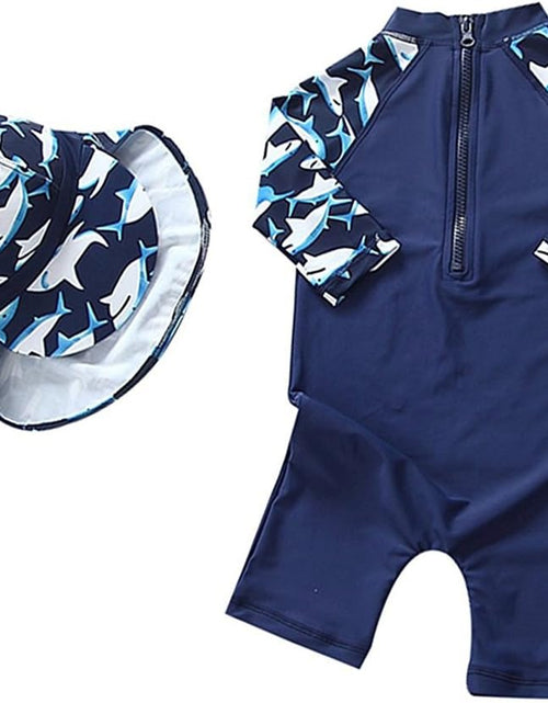Load image into Gallery viewer, Baby Boys Kids Swimsuit One Piece Toddlers Zipper Bathing Suit Swimwear with Hat
