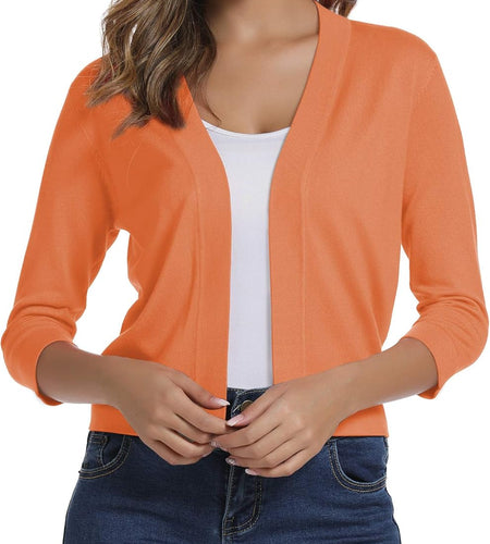 Women'S 3/4 Sleeve Cropped Cardigan Sweater Elegant Shrugs for Women