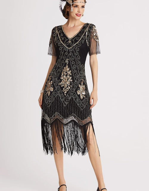 Load image into Gallery viewer, 1920S Art Deco Fringed Sequin Dress Roaring 20S Flapper Fancy Dress Gatsby Costume Dress
